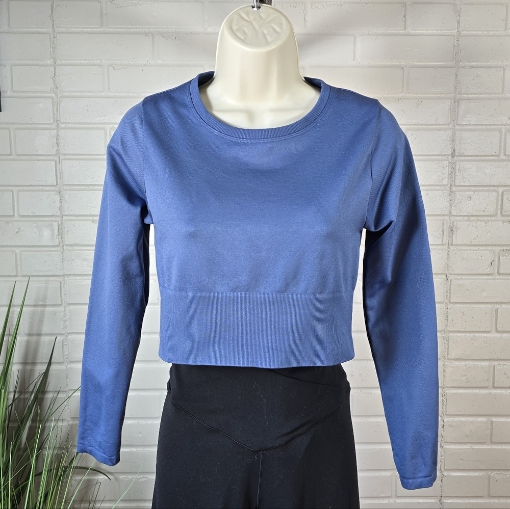 Offline aerie Blue Long Sleeve Cropped Crewneck Workout Top Medium